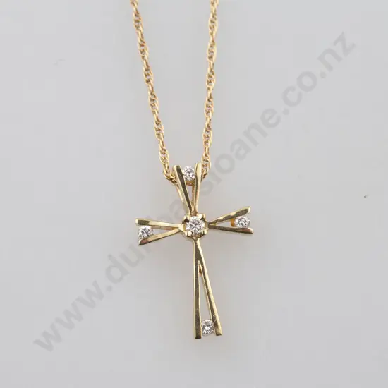 9ct Five Stone Diamond Cross Pendant