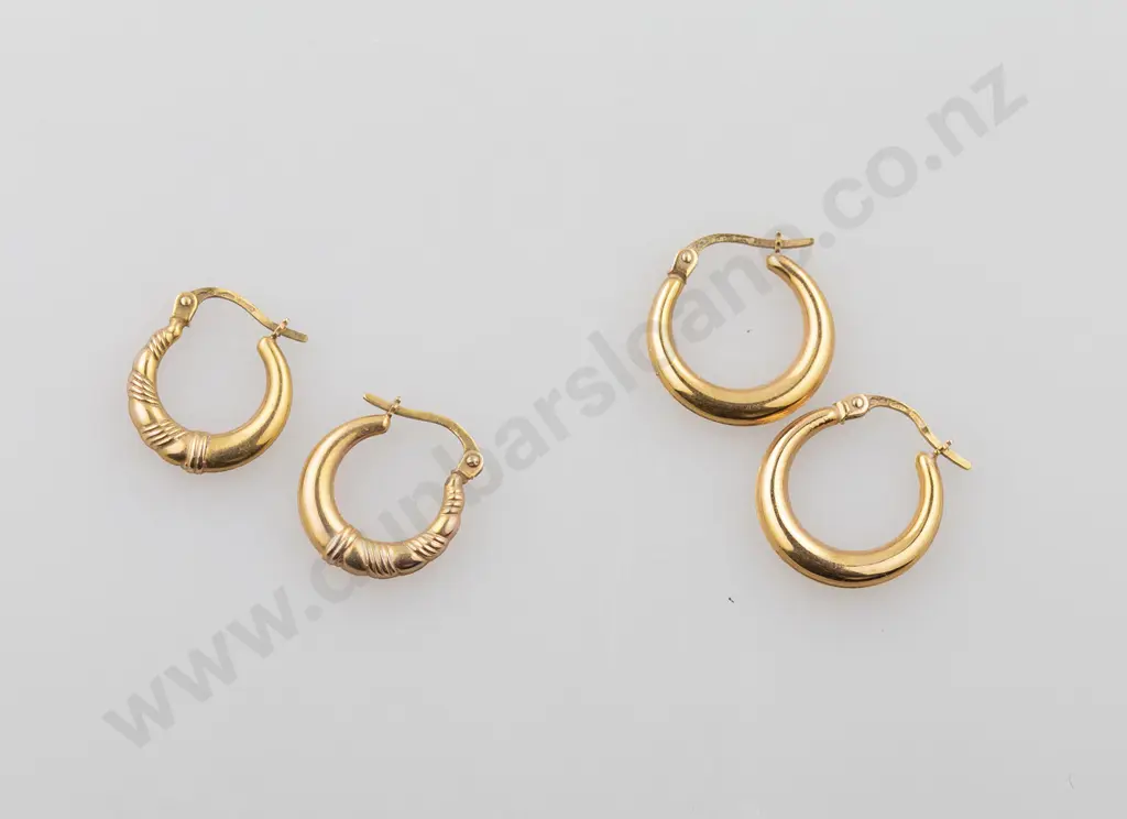 Two Pair 9ct Small Loop Earrings Image 1++