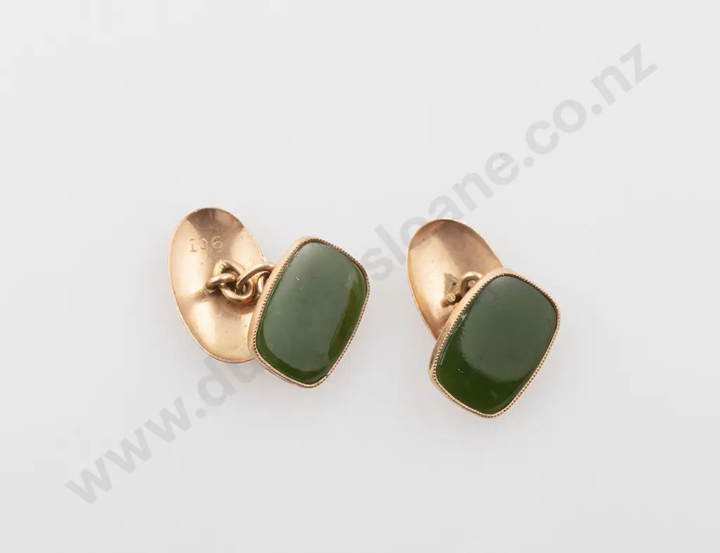 Pair 9ct and Greenstone Panel Cuff-Links Image 1++