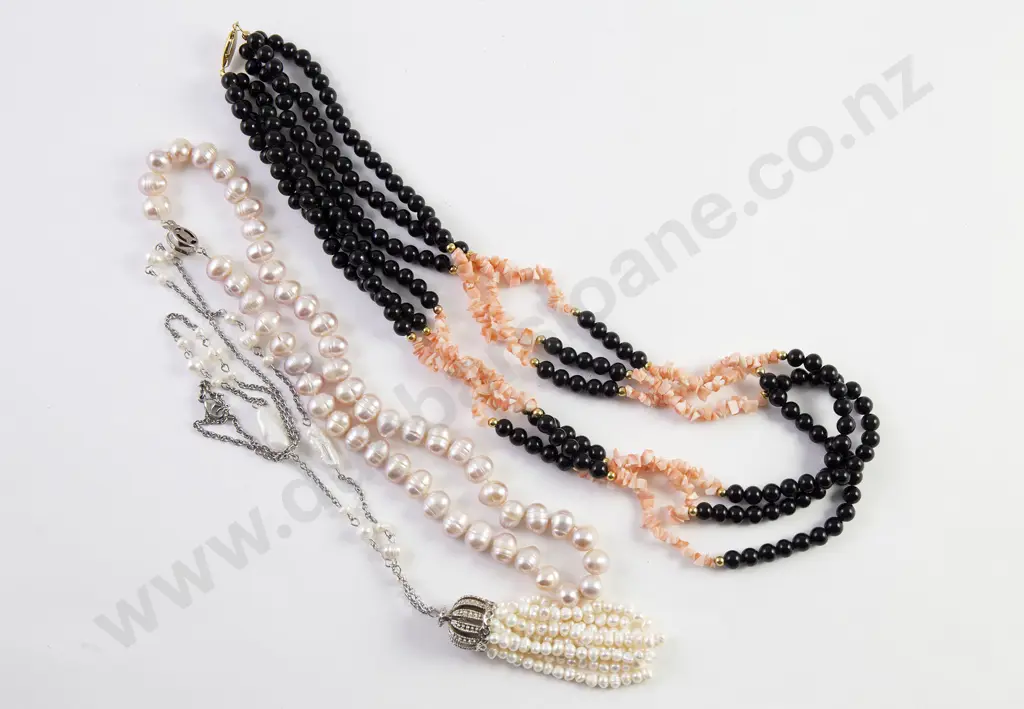 Onyx and Coral Necklace Image 1++