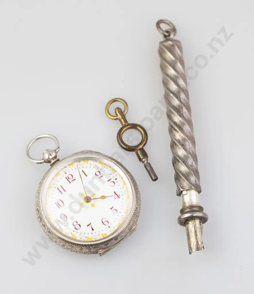 .935 Silver Open Face Key Wind Small Pocket Watch Image 1++