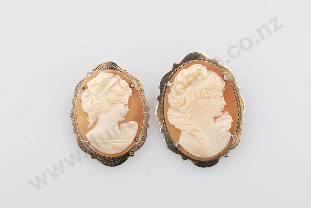 Two S/S Framed Portrait Cameo Brooches Image 1++