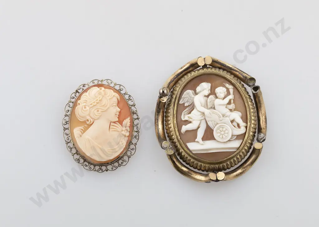 Victorian Gold Plated Framed Cameo Swivel Brooch Image 1++