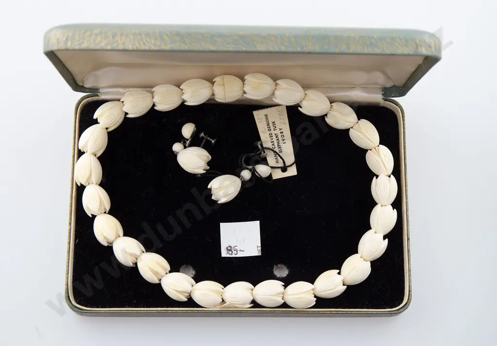 Original Boxed Carved Ivory Necklace Image 1++