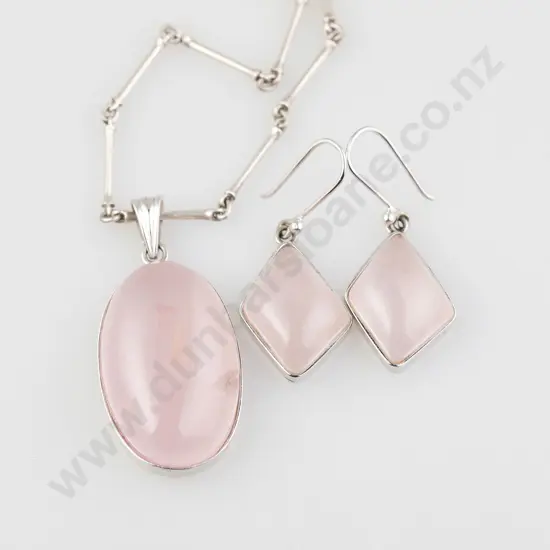 Pair 9ct White Gold Rose Quartz Pendant Earrings