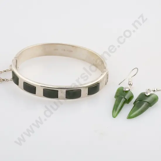 NZ S/S & Greenstone Hinged Snap Bangle
