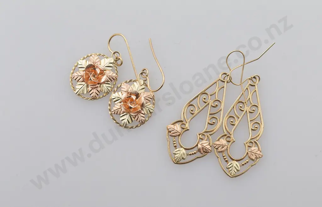 Two Pair 10ct Pendant Earrings Image 1++