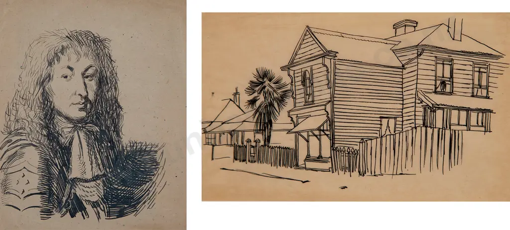 Russell Clark - Old House & Portrait of Man in Period Costume Image 1++