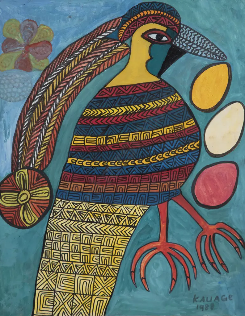 Mathias Kauage (PNG) - Untitled (Exotic Bird) Image 1++