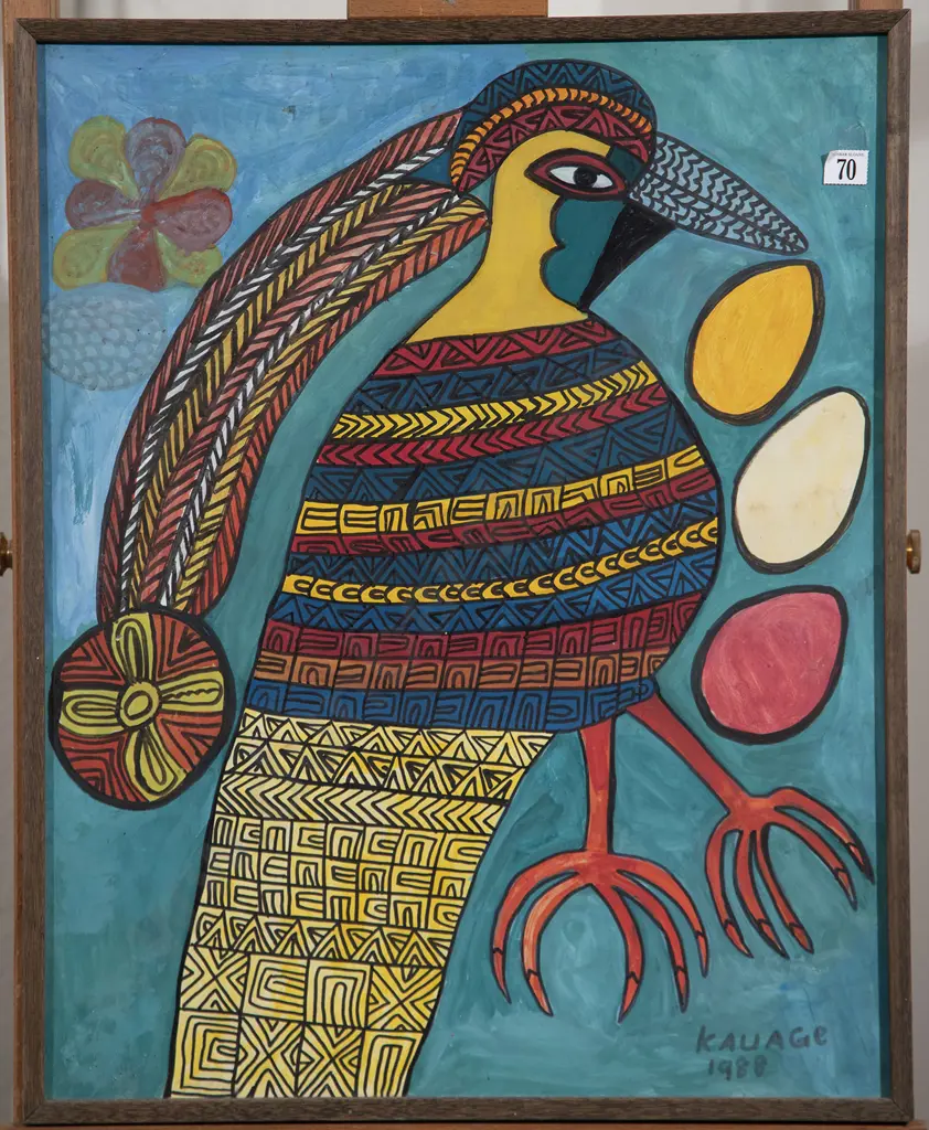 Mathias Kauage (PNG) - Untitled (Exotic Bird) Image 1++