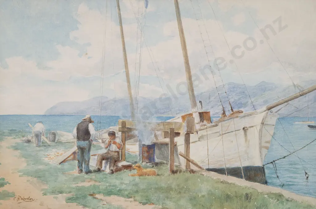 C N Worsley - Untitled (Figures & Boat) Image 1++