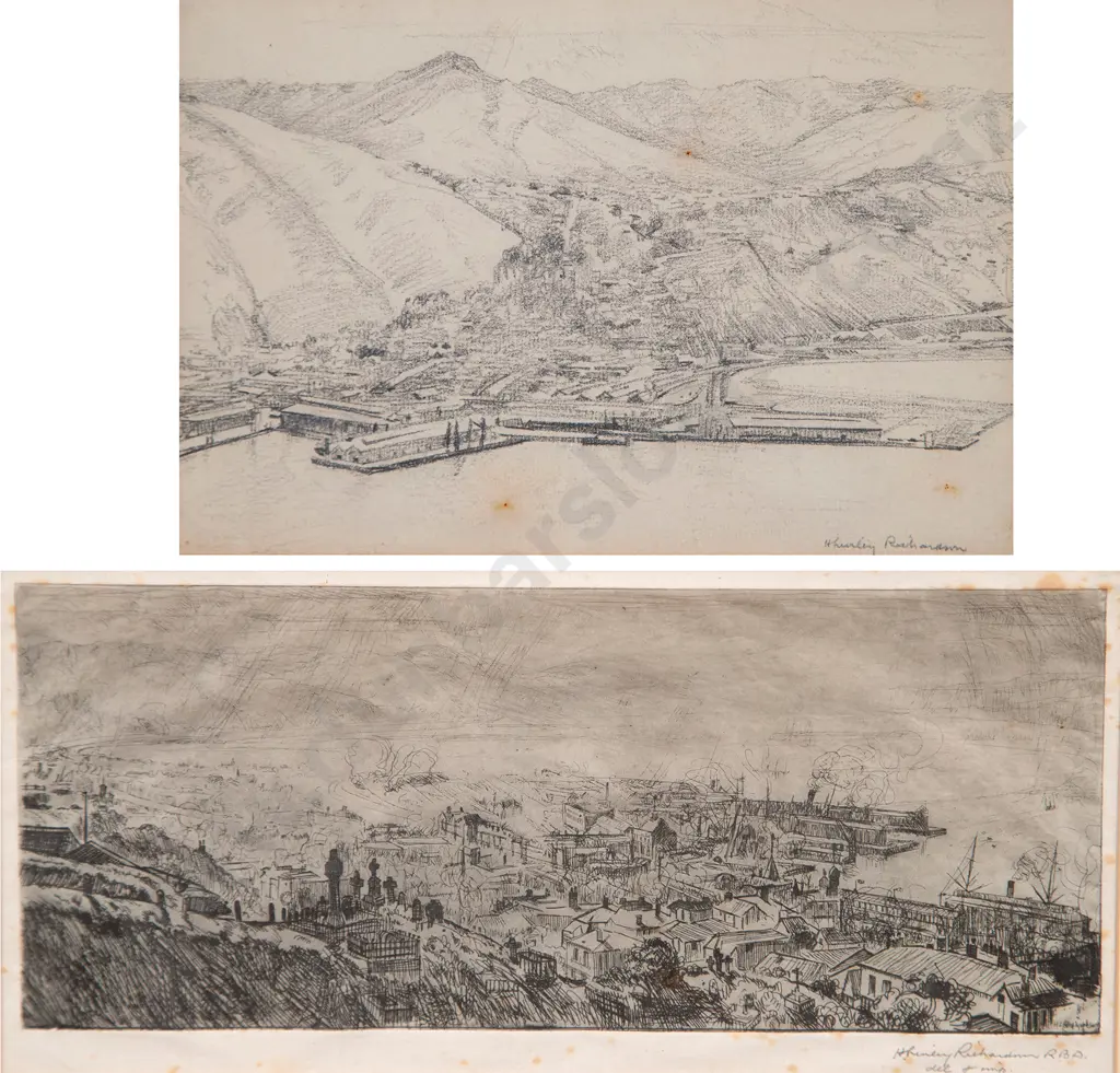 Harry Linley Richardson - Wellington from Mount Victoria & etching (2) Image 1++