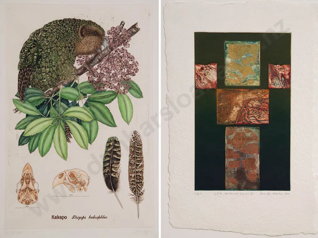 Jo Ogier - Kakapo (Strigops habroptilus) & Brenda Hartill - Gold Metamporphasis VI (2) Image 1++