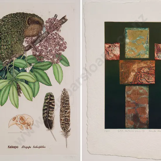 Jo Ogier - Kakapo (Strigops habroptilus) & Brenda Hartill - Gold Metamporphasis VI (2)