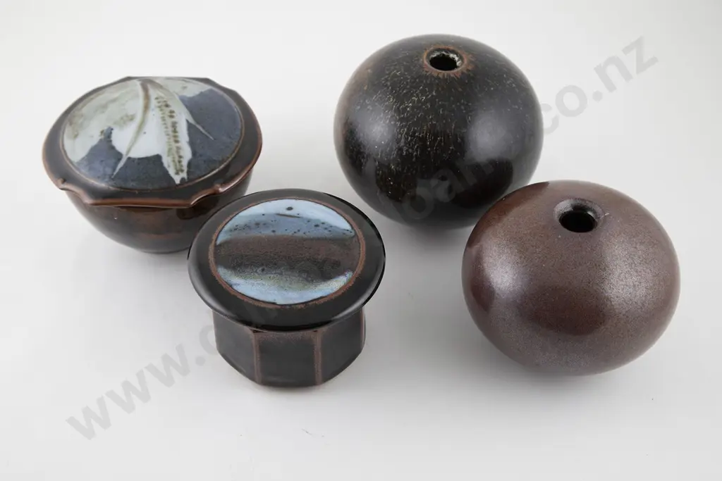 Two Laurence Ewing Boulder Vases & Ceramic & Pottery Lidded Pots (2) Image 1++