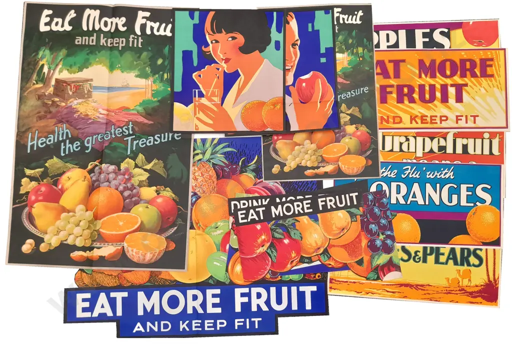 Collection NZ Fruit Posters - Eat More Fruit / Keep Fit (etc) Image 1++