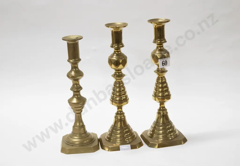 Pair of Brass Candlesticks and Other Brass Candlestick Image 1++