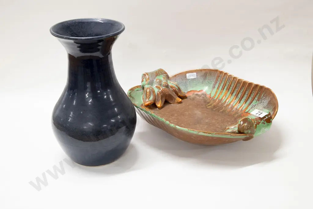 Large Beswick Serving Bowl and Blue Pottery Vase Image 1++