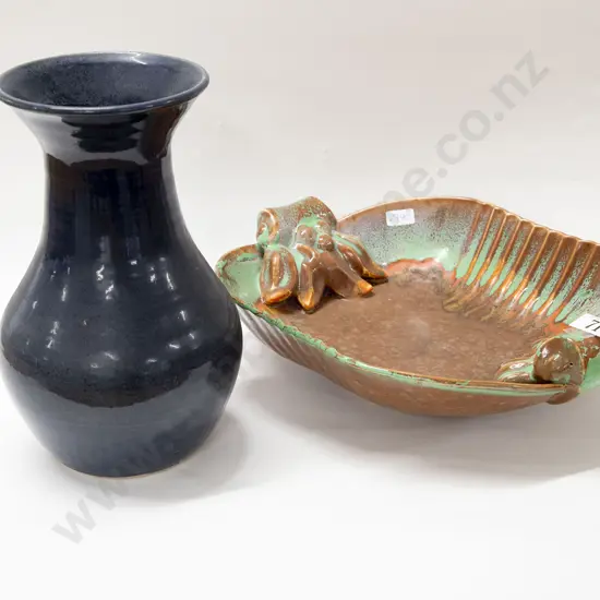 Large Beswick Serving Bowl and Blue Pottery Vase