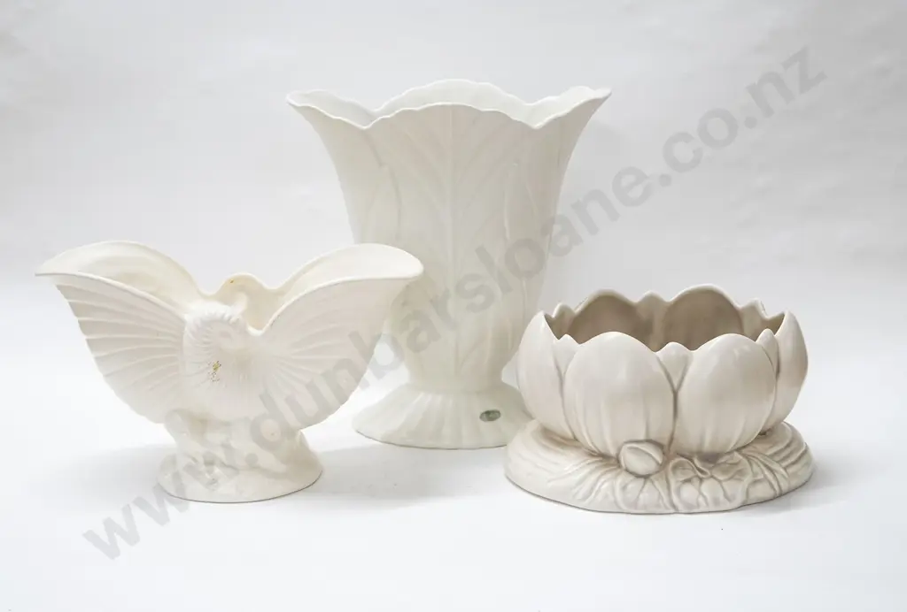Three White Vases incl Crown Lynn and Clarice Cliff Image 1++