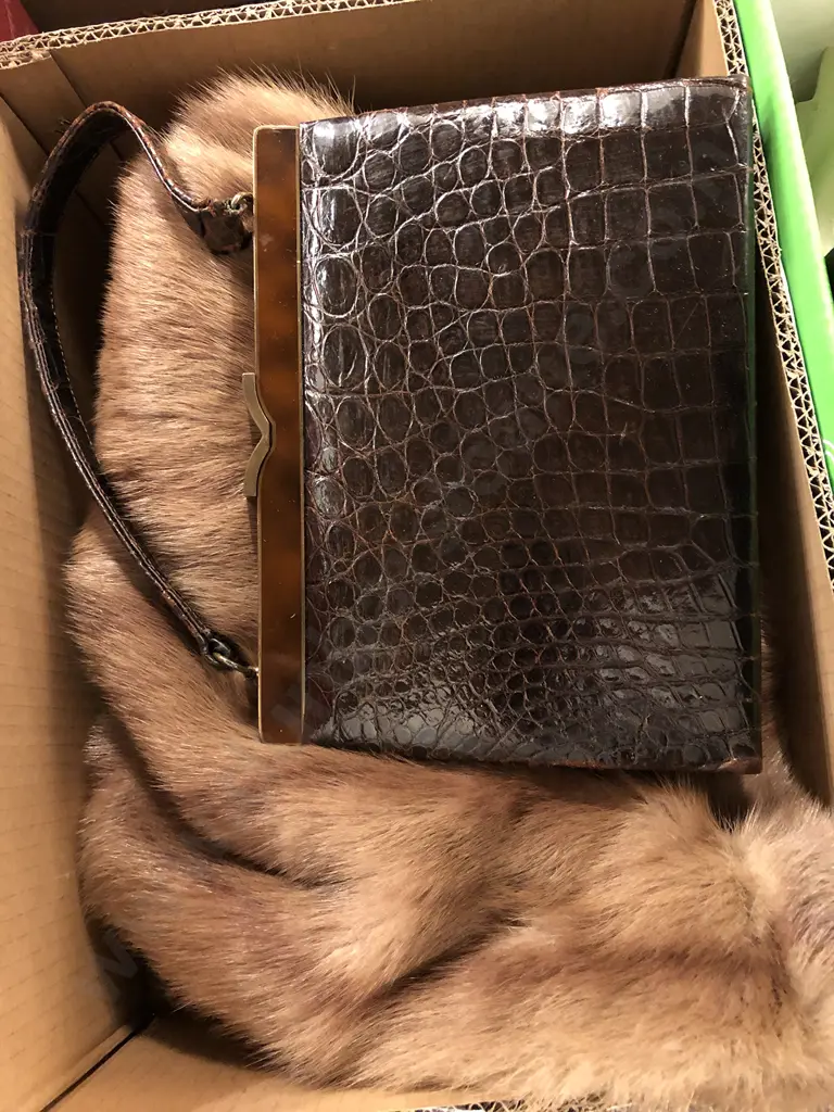 Mink Stole and Crocodile Handbag Image 1++