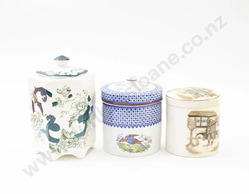 Masons Tea Caddy and Two Other Lidded Jars Image 1++