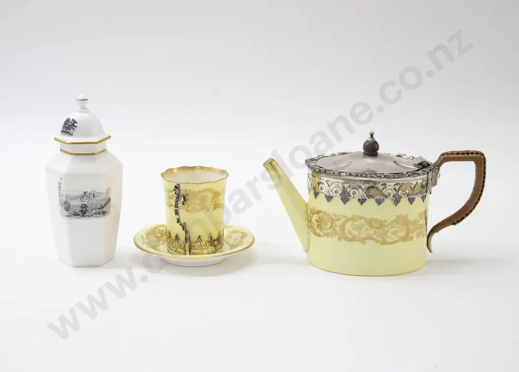 Royal Worcester Silver Mounted Teapot Cup & Saucer & Small Vase Image 1++