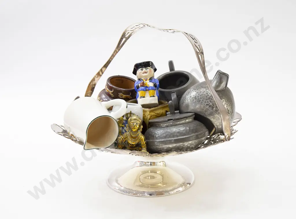Plated Basket and Selection Doulton Miniature China and Pewter Image 1++