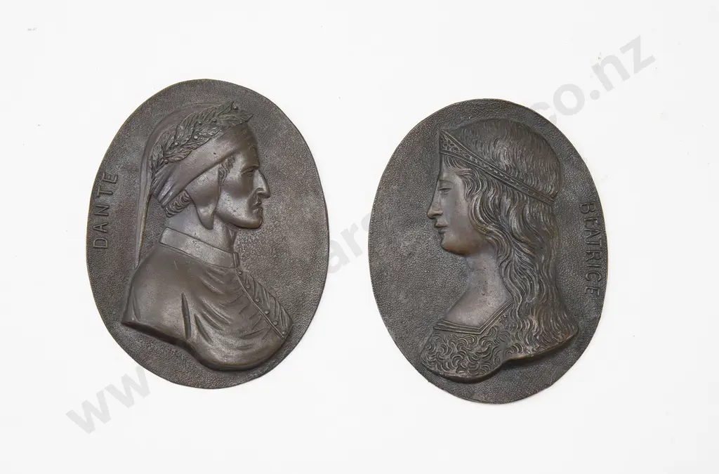 Pair Bronze Plaques Beatrice and Dante Image 1++
