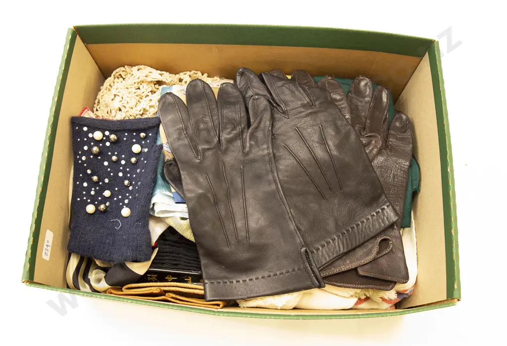 Box of Assorted Scarves and Gloves Image 1++