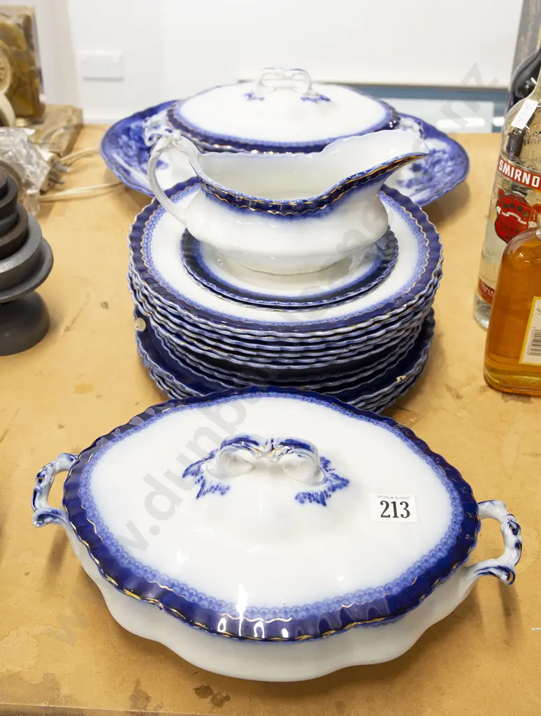 Qty of W.H Grindley & Co Blue and White Serving Ware (Minor Chips) Image 1++