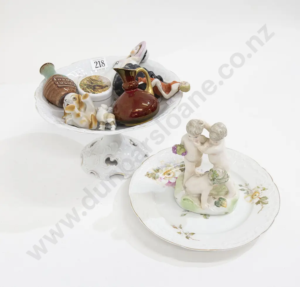 China Half Head and Assorted Figurines on Floral Decorated Comport and Plate Image 1++