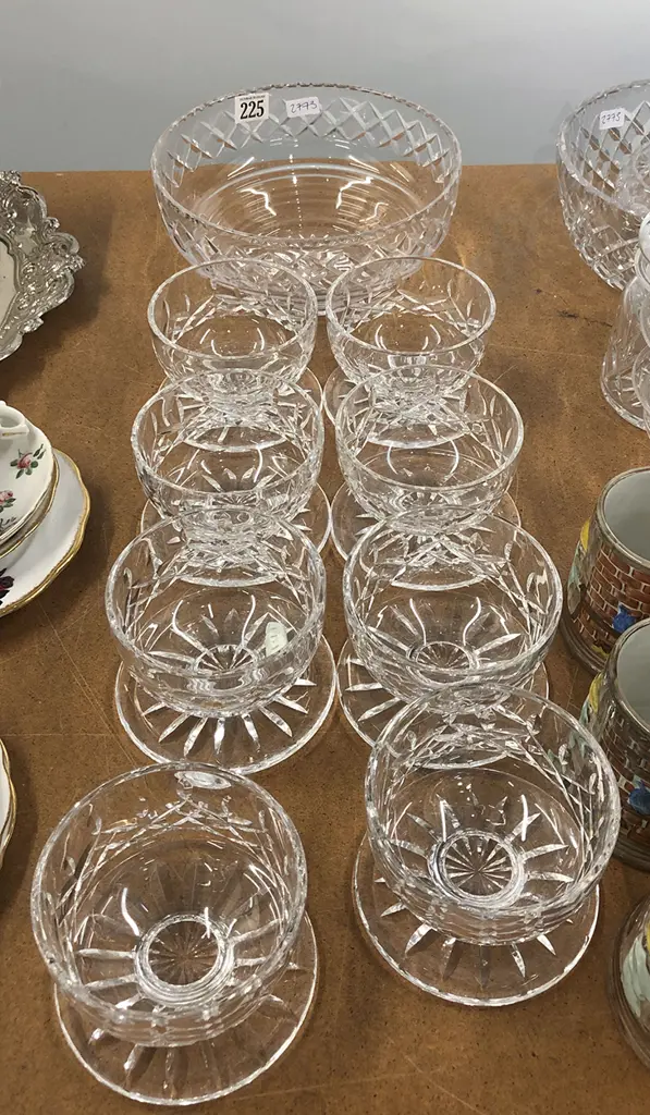 Crystal Bowl and Eight Waterford Crystal Sundae Dishes Image 1++