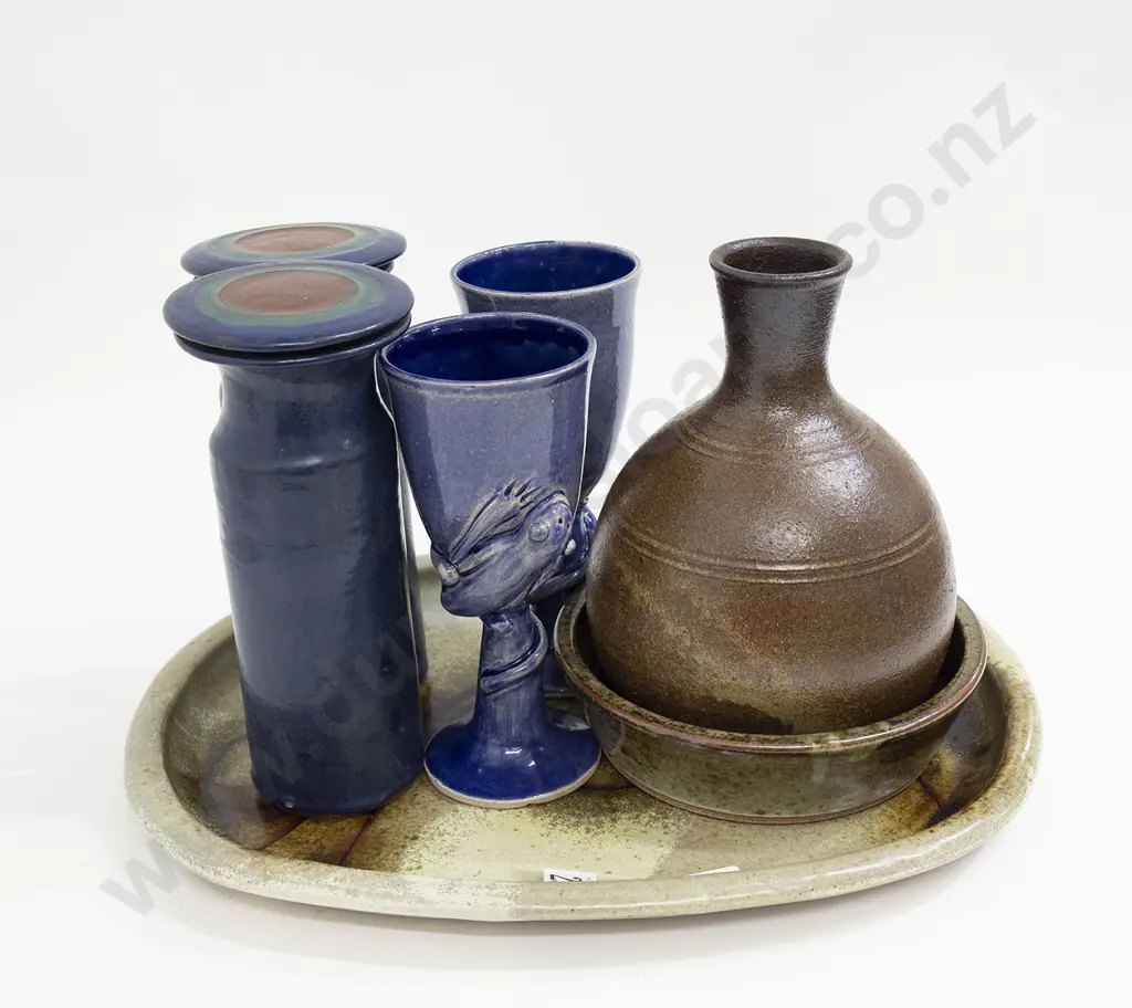 Quantity of Assorted Pottery incl Goblets and Japanese Bottle Vase Image 1++