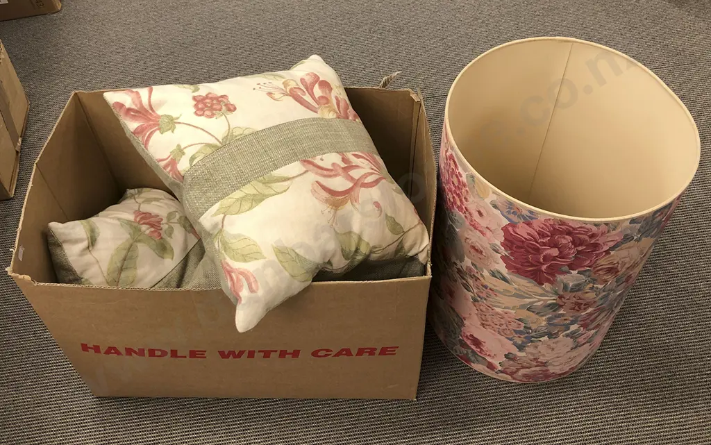 Two Boxes of Assorted Lamps  Lampshades and Cushions Image 1++