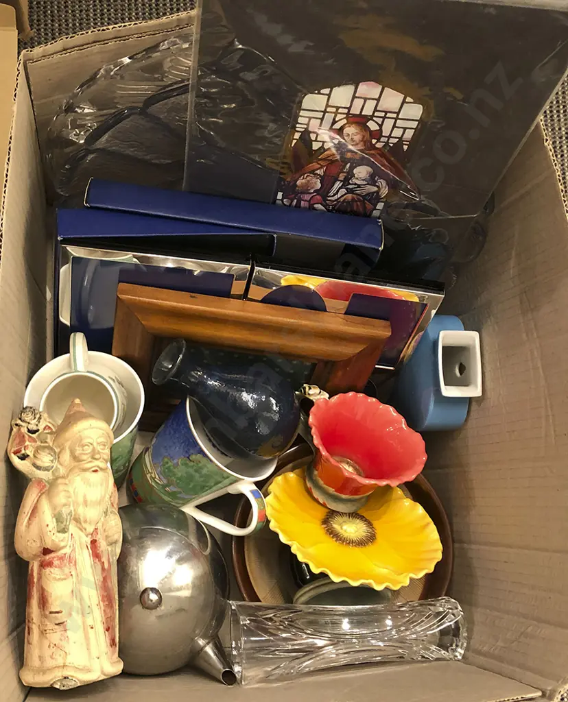 Box of Frames Glassware and Ceramics incl Canon Camera Image 1++