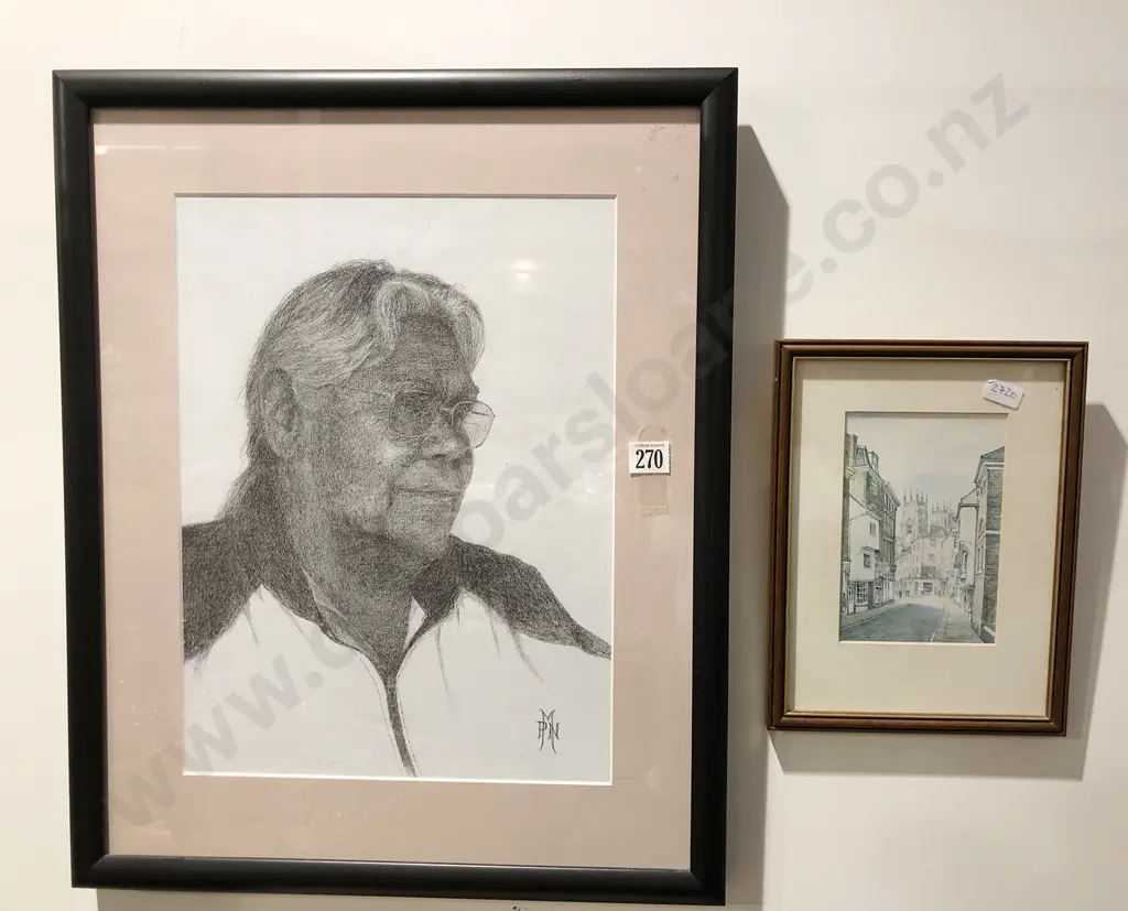 Portrait of Doreen Franey pencil on canvas together with Framed Print Image 1++