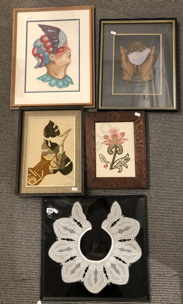 Five Framed Textile Works Image 1++
