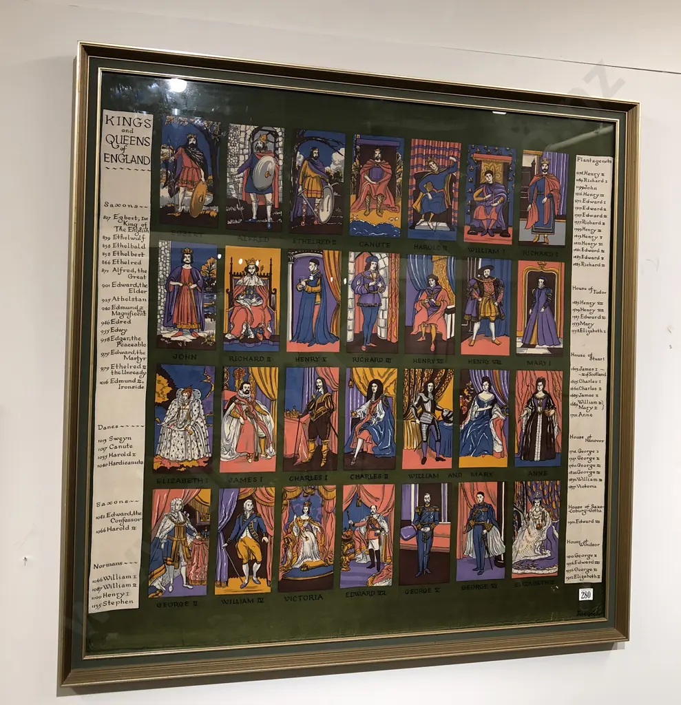 Framed Vintage Jacqmar Scarf Kings and Queens of England Image 1++