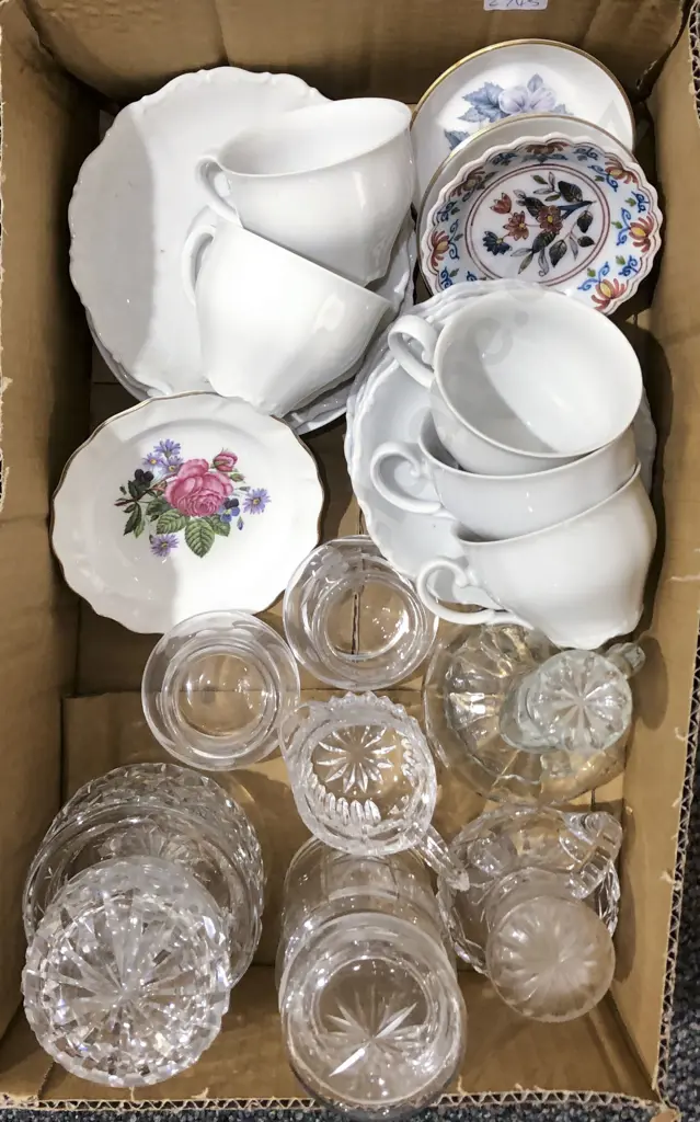 Box of Assorted China and Crystal incl Stuart Image 1++