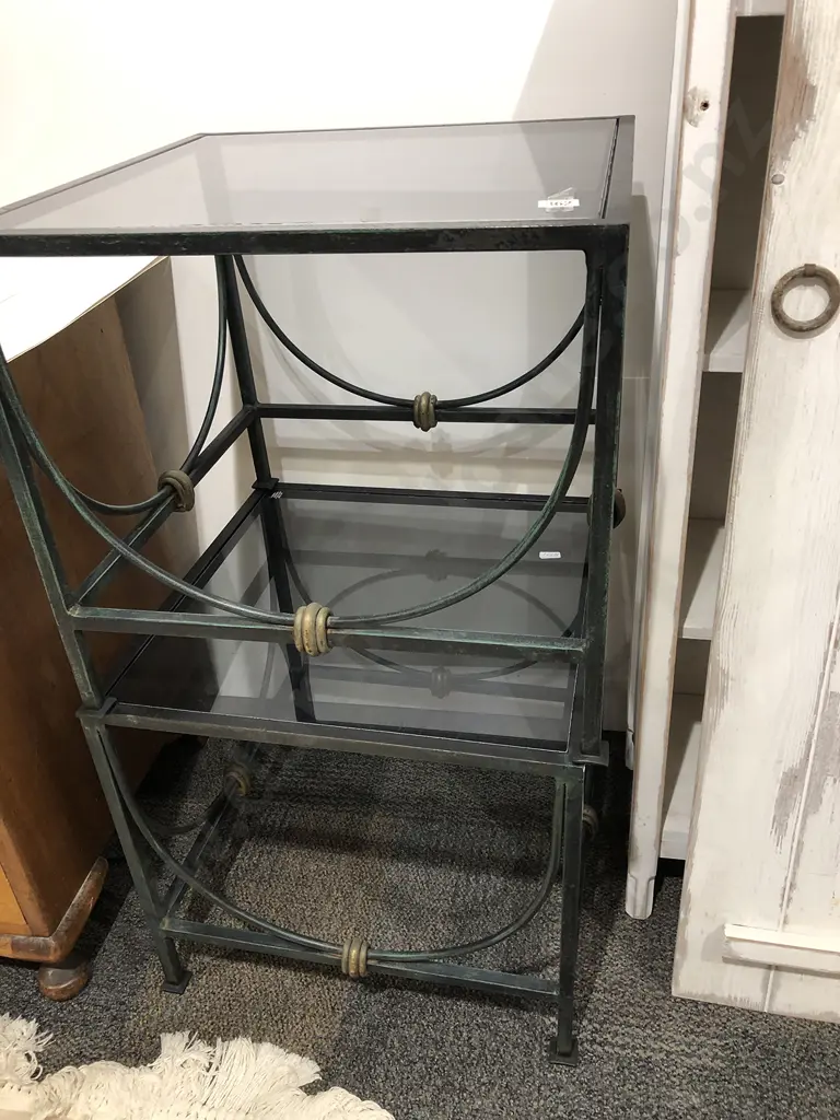 Pair of Wrought Iron Glass Top Coffee Tables Image 1++