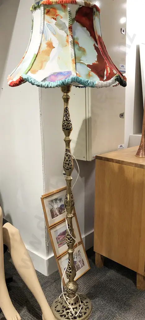 Brass Standard Lamp and Shade Image 1++