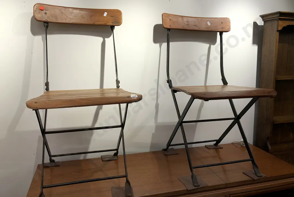 Pair of Folding Metal And Wood Outdoor Chairs Image 1++