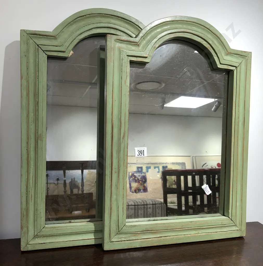 Pair of Green Painted Wall Mirrors Image 1++