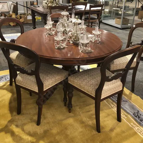 Victorian Circular Dining Table with Five Balloon Back Chairs
