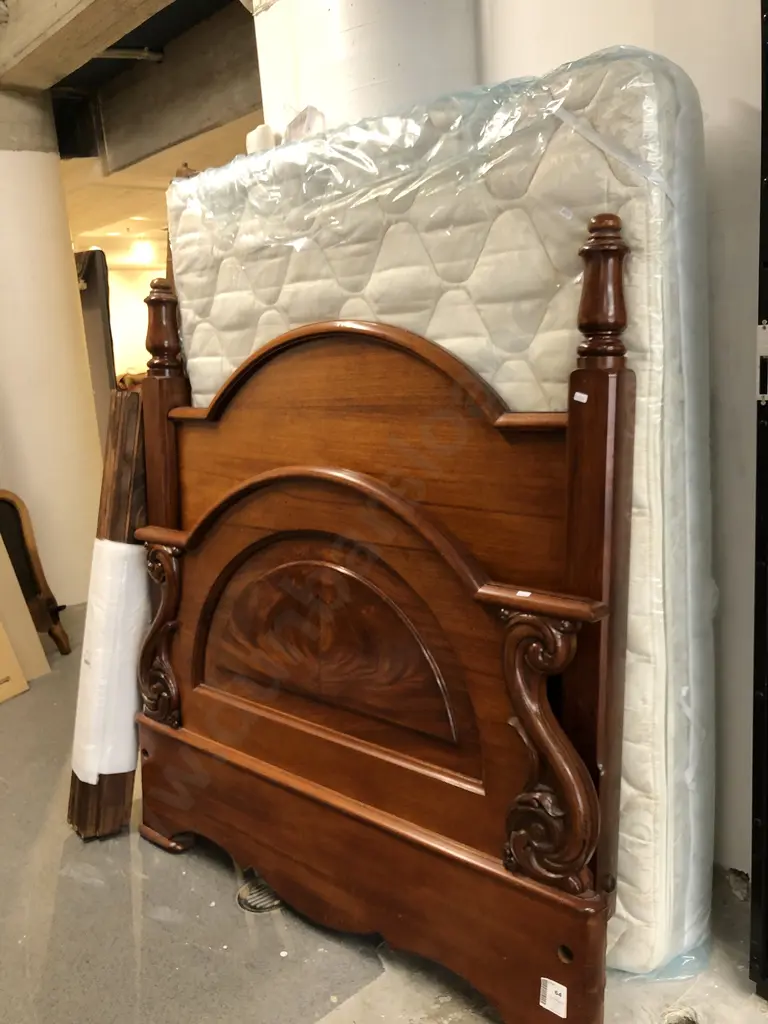 Victorian Mahogany Three Quarter Bed and Mattress (slat base) 183 x 134cm Image 1++