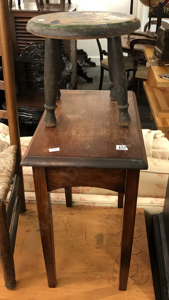 Side Table and Painted Footstool (borer) Image 1++