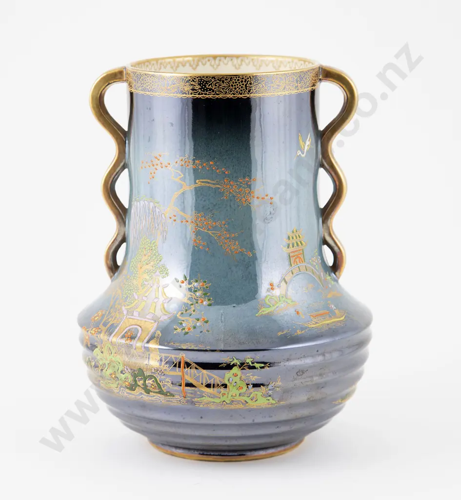 Carlton Ware Bleu Royale Pagoda Pattern Vase Image 1++