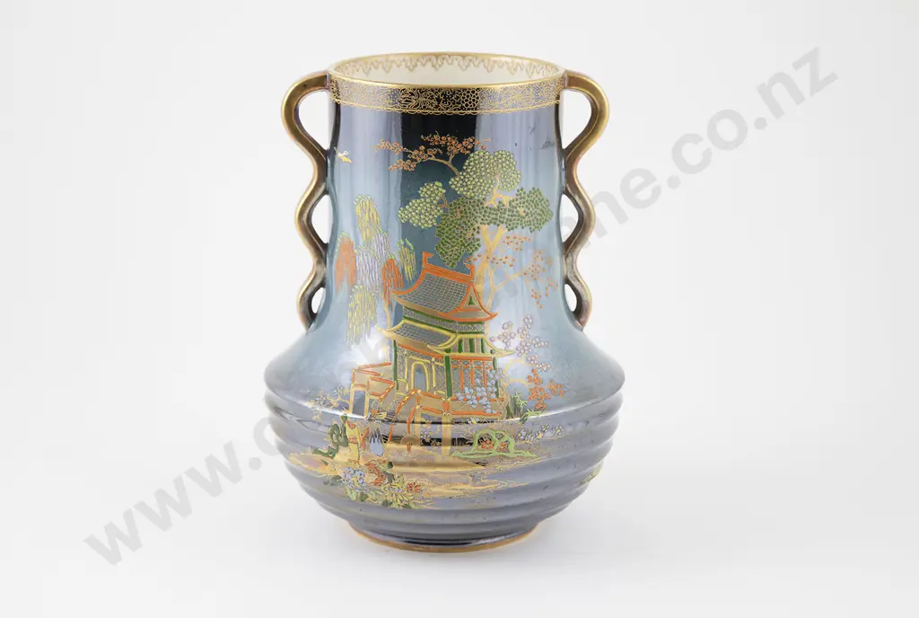 Carlton Ware Bleu Royale Pagoda Pattern Vase Image 1++