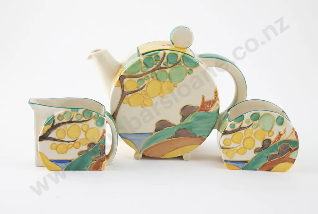 Clarice Cliff Bizarre Secrets Pattern Three Piece Teaset Image 1++